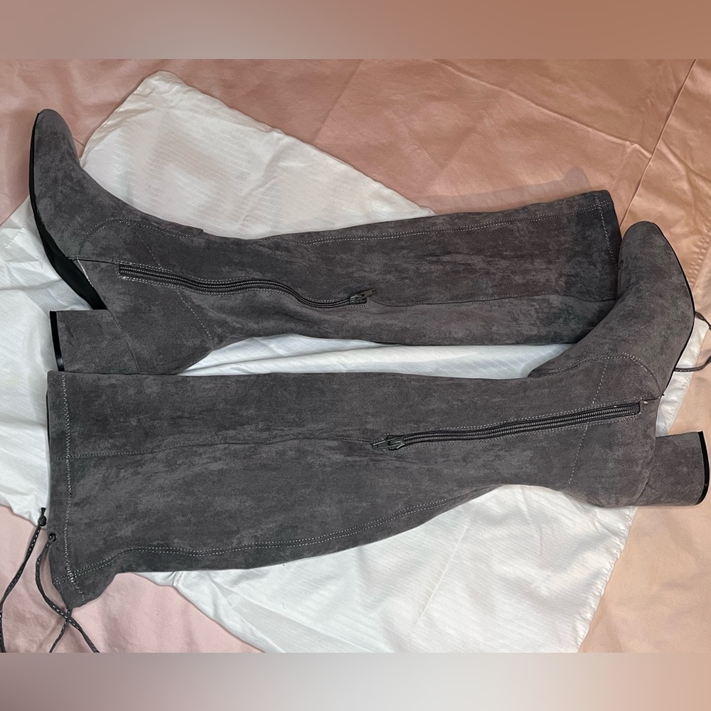 Gray wide calf boots